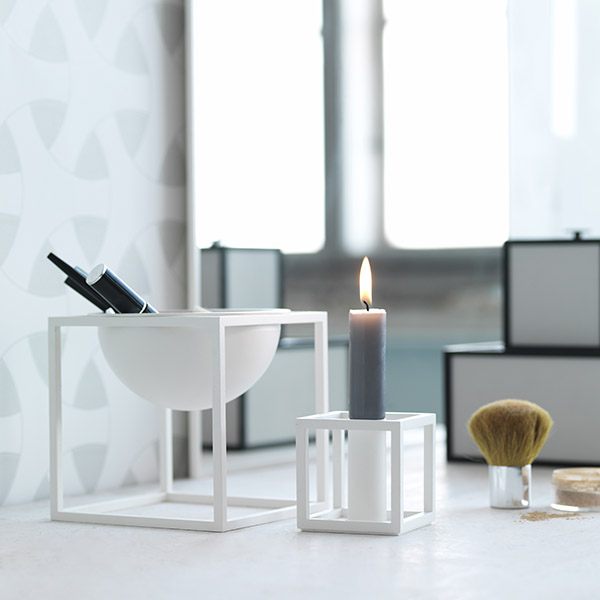 By Lassen Kubus 1 Lysestage, hvid - 7x7 cm. - Bahne